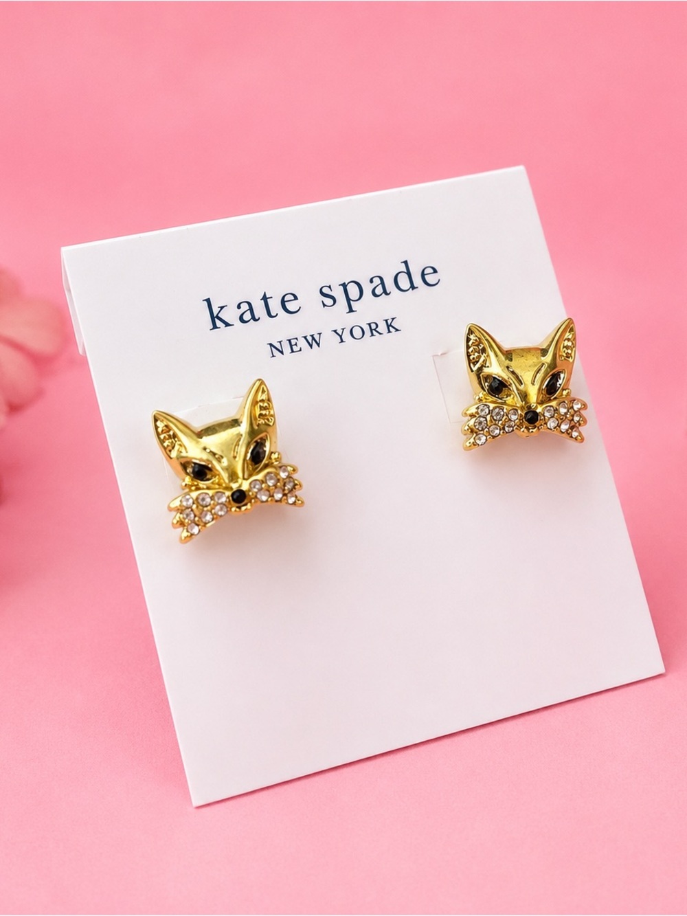 kate spade gold fox face stud earrings with crystals